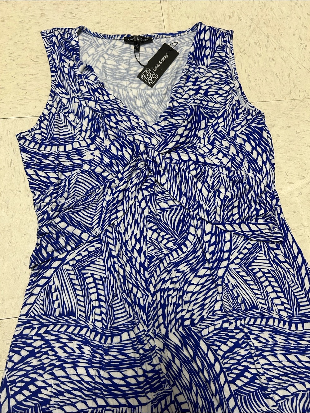 NWT Cable & Gauge Blue White Twist Front Maxi Dress Stretch Soft Large - Picture 3 of 8